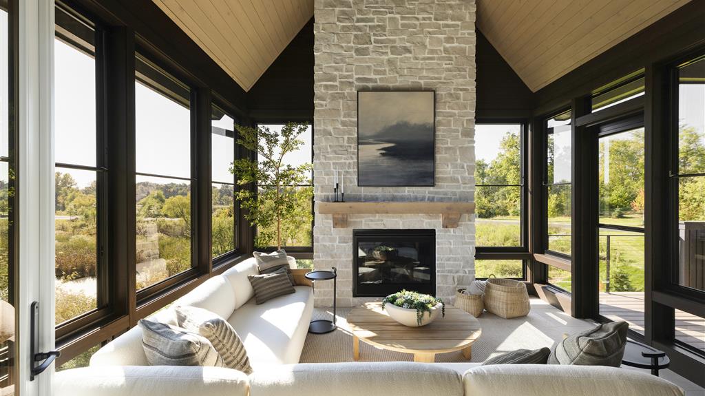 Luxurious contemporary family room with minimalist design and modern furniture.