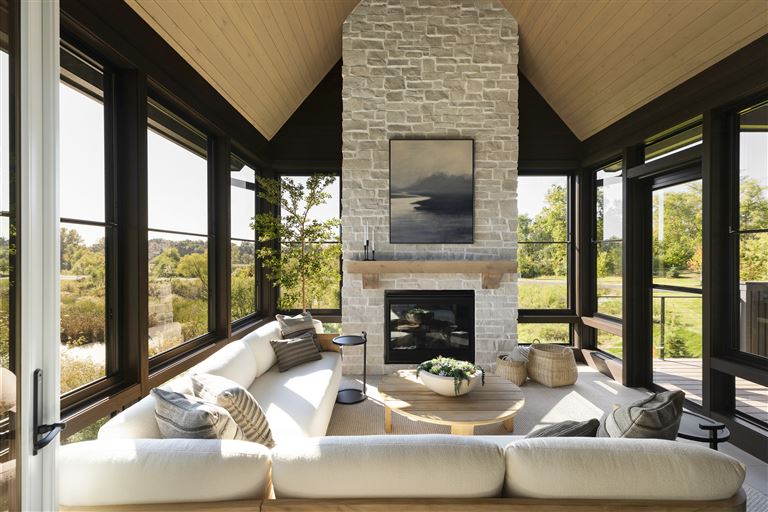 Luxurious contemporary family room with minimalist design and modern furniture.