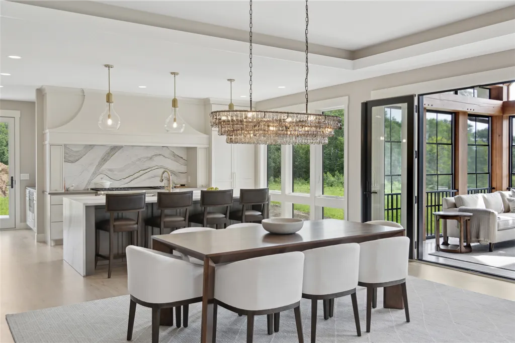 Luxurious contemporary dining room with minimalist design and modern furniture.