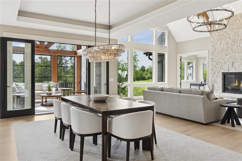 Luxurious contemporary dining room with minimalist design and modern furniture.