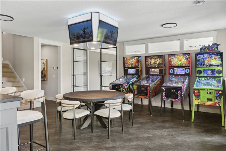 Contemporary luxury dining room with elegant furniture and modern design.