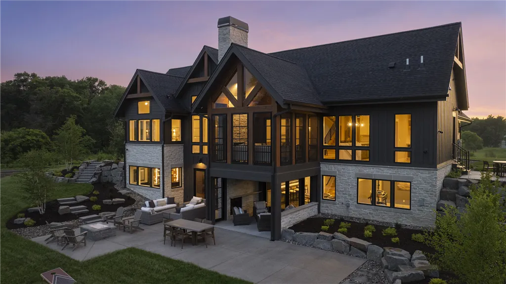 Aerial view of a suburban home on 41st Avenue at twilight.
