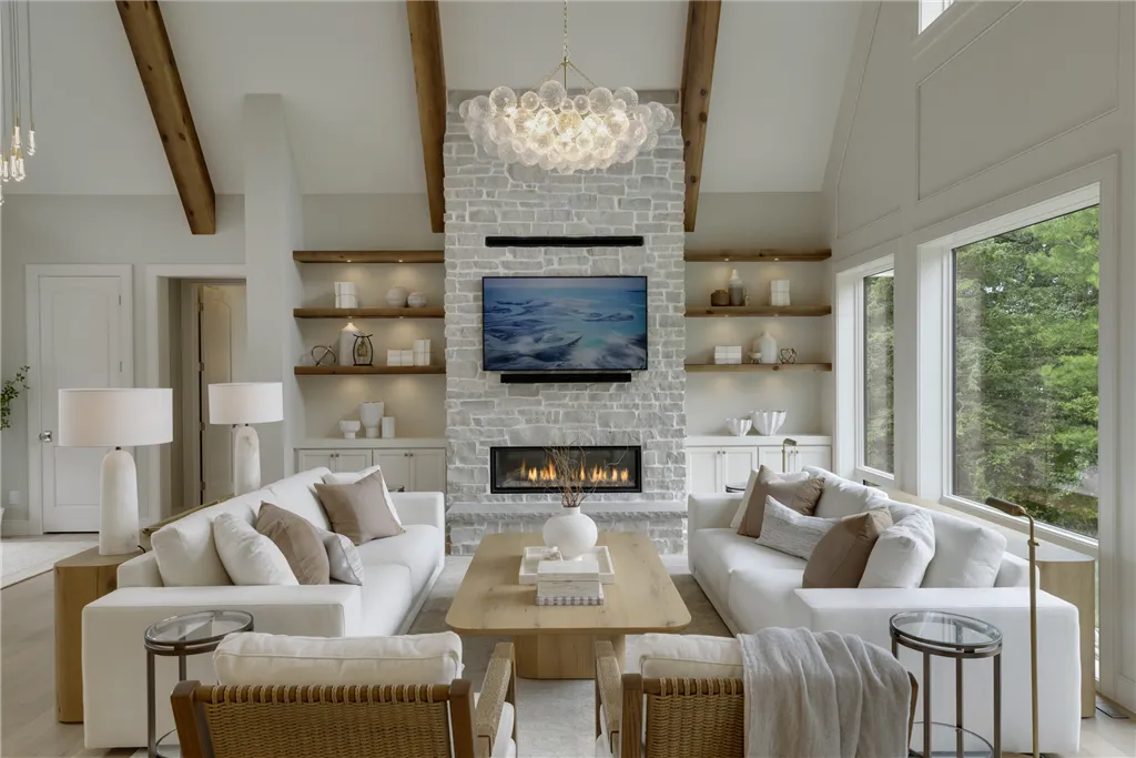 Luxurious contemporary dining room with elegant furniture and large windows.