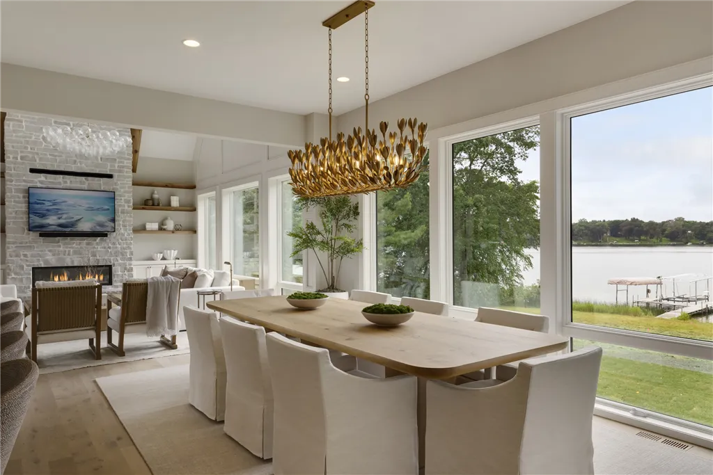 Contemporary luxury dining room with minimalist design and elegant furniture.