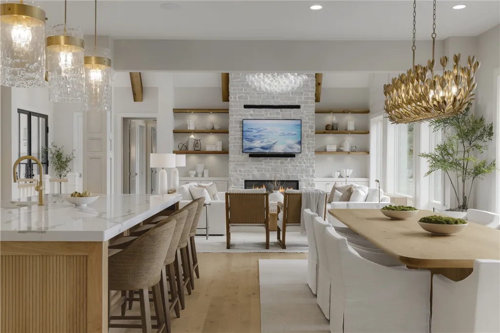 Luxury contemporary dining room with elegant table settings and modern furniture.