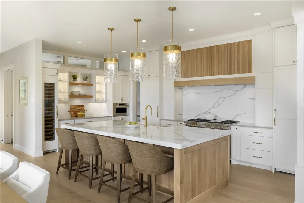 Contemporary minimalist dining room in a luxury apartment with modern furniture.