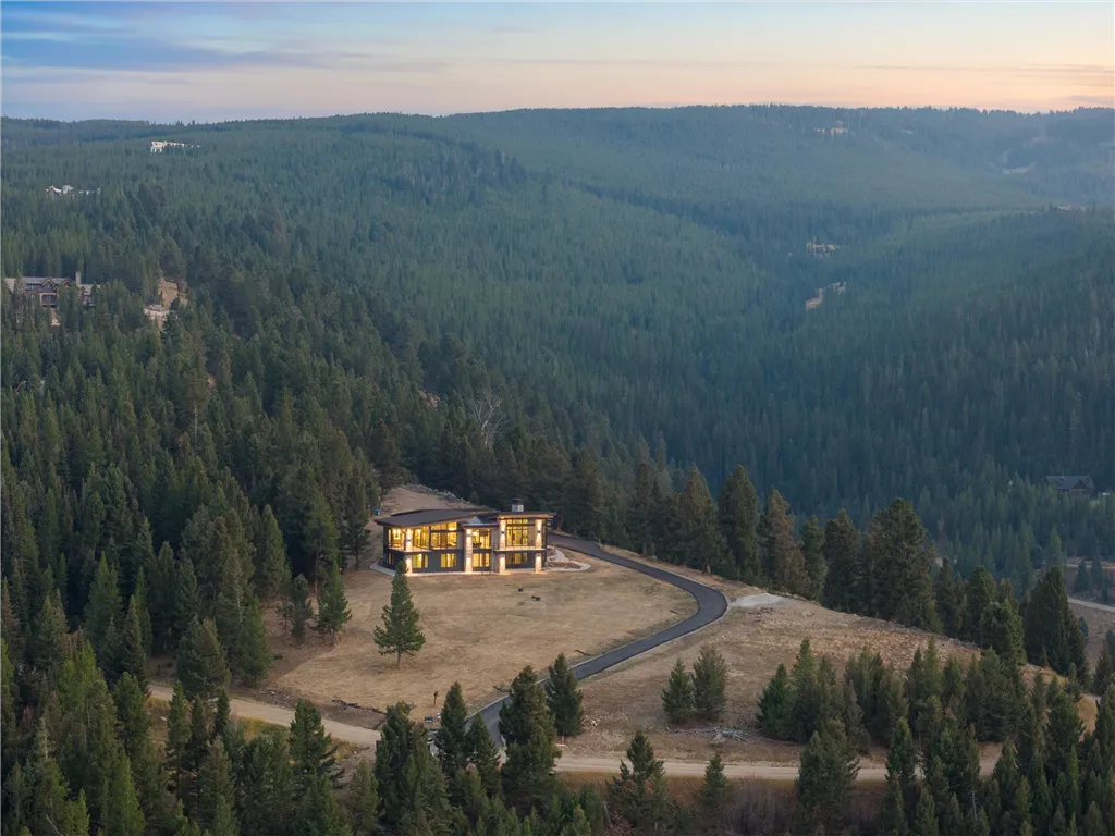 Scenic view of a mountain valley with a lake and evergreen forest.