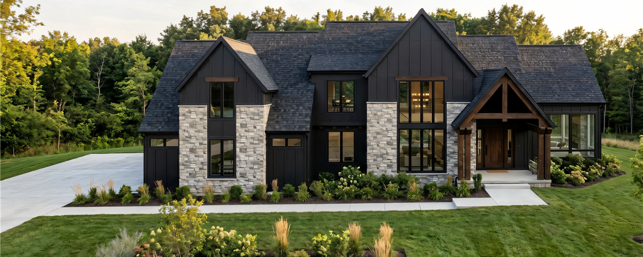 Exterior view of a modern chalet on the bluffs.