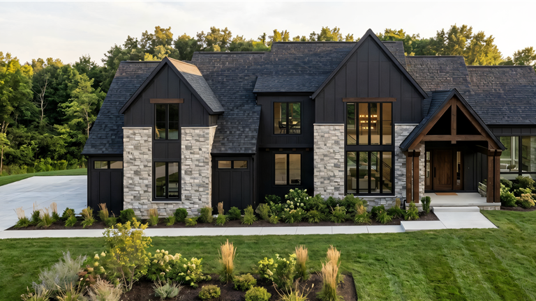 Exterior view of a modern chalet on the bluffs.