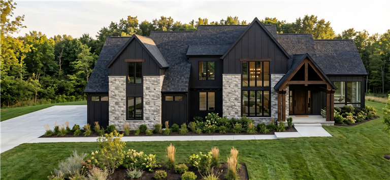 Exterior view of a modern chalet on the bluffs.